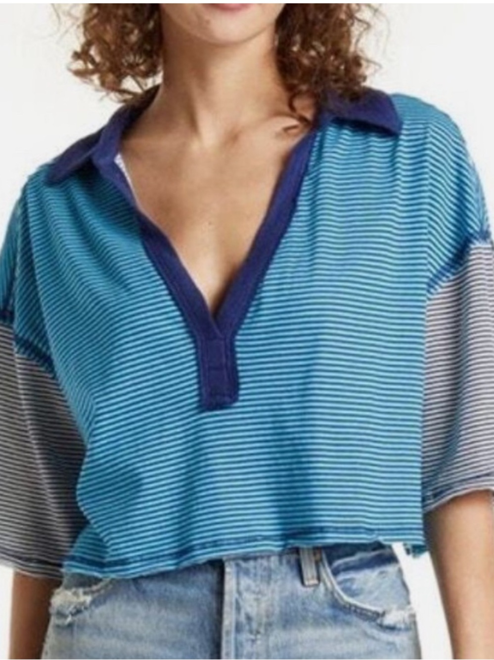 Free People ON A BOAT BOXY POLO TOP SIZE LARGE - Picture 8 of 15